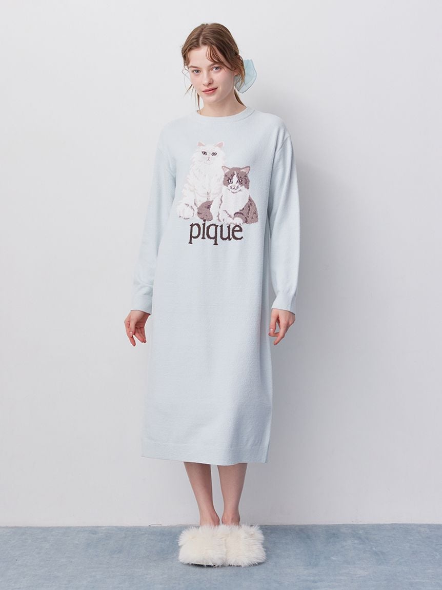 AIRY MOCO貓咪提花連身睡衣裙 PWNO261036