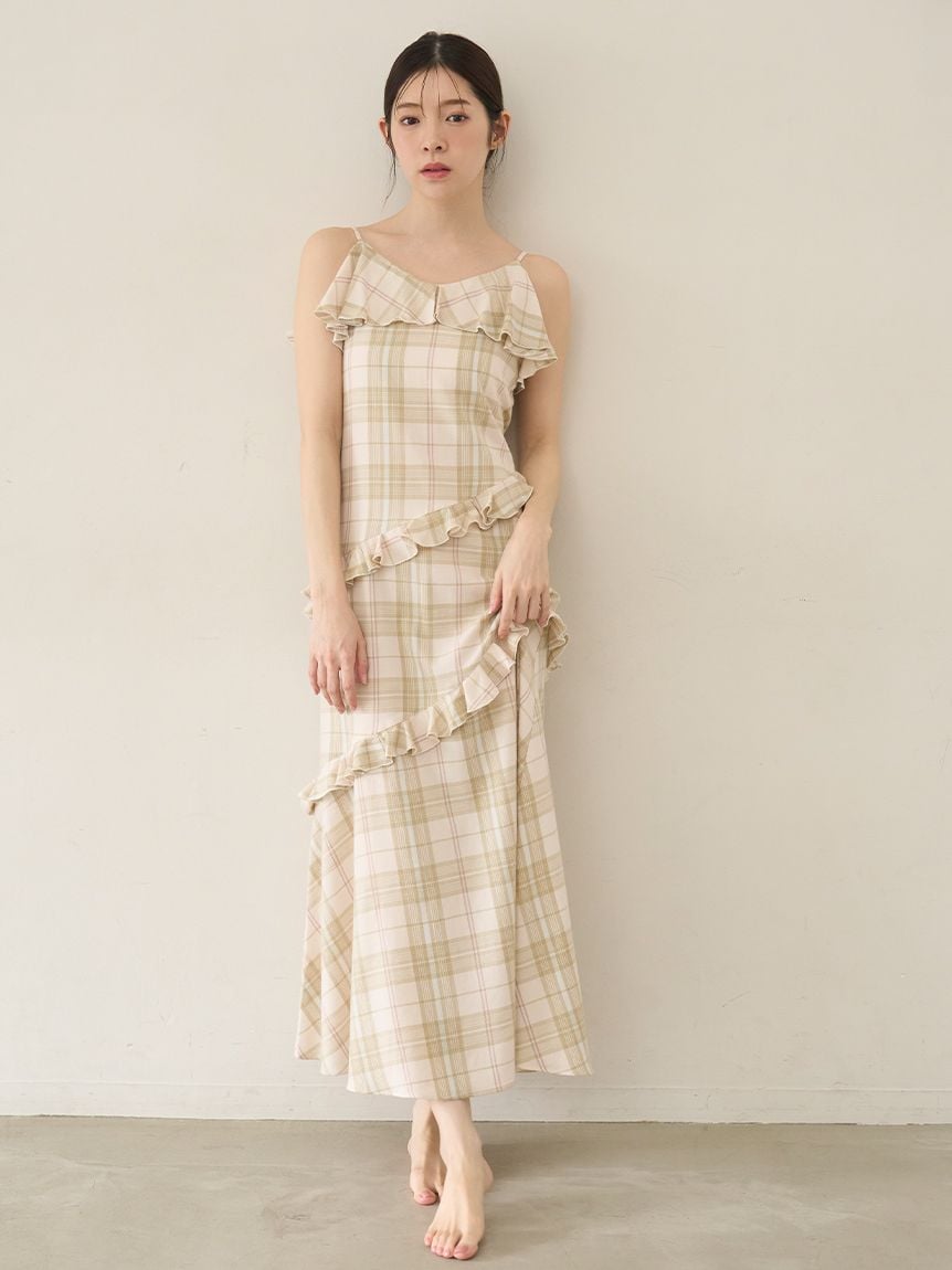 格紋荷葉設計連身裙 SHFO261053