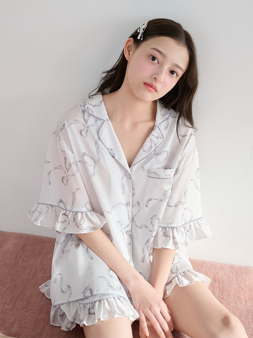 【Luxshine】【接觸冷感】荷葉邊蝴蝶結開襟襯衫 SHFT261075