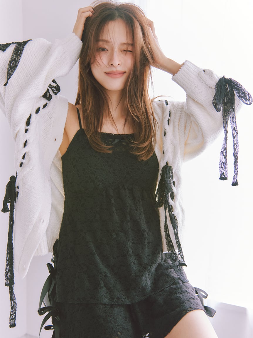 蝴蝶結針織綁帶開襟衫 SHNT255064