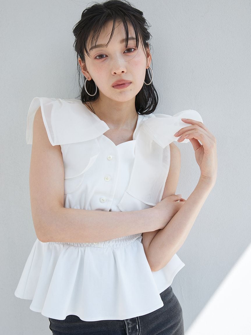 腰部束邊緞帶剪裁上衣 SWCT254049