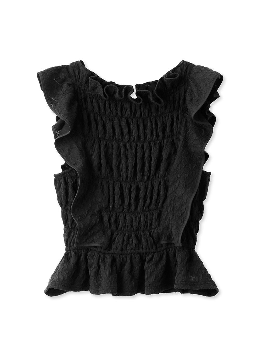 抓皺荷葉邊泡泡紗上衣 SWFB242012-BLK