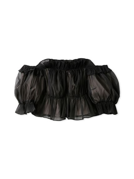 Sustainable 抓皺荷葉邊露肩上衣 SWFB242037-BLK