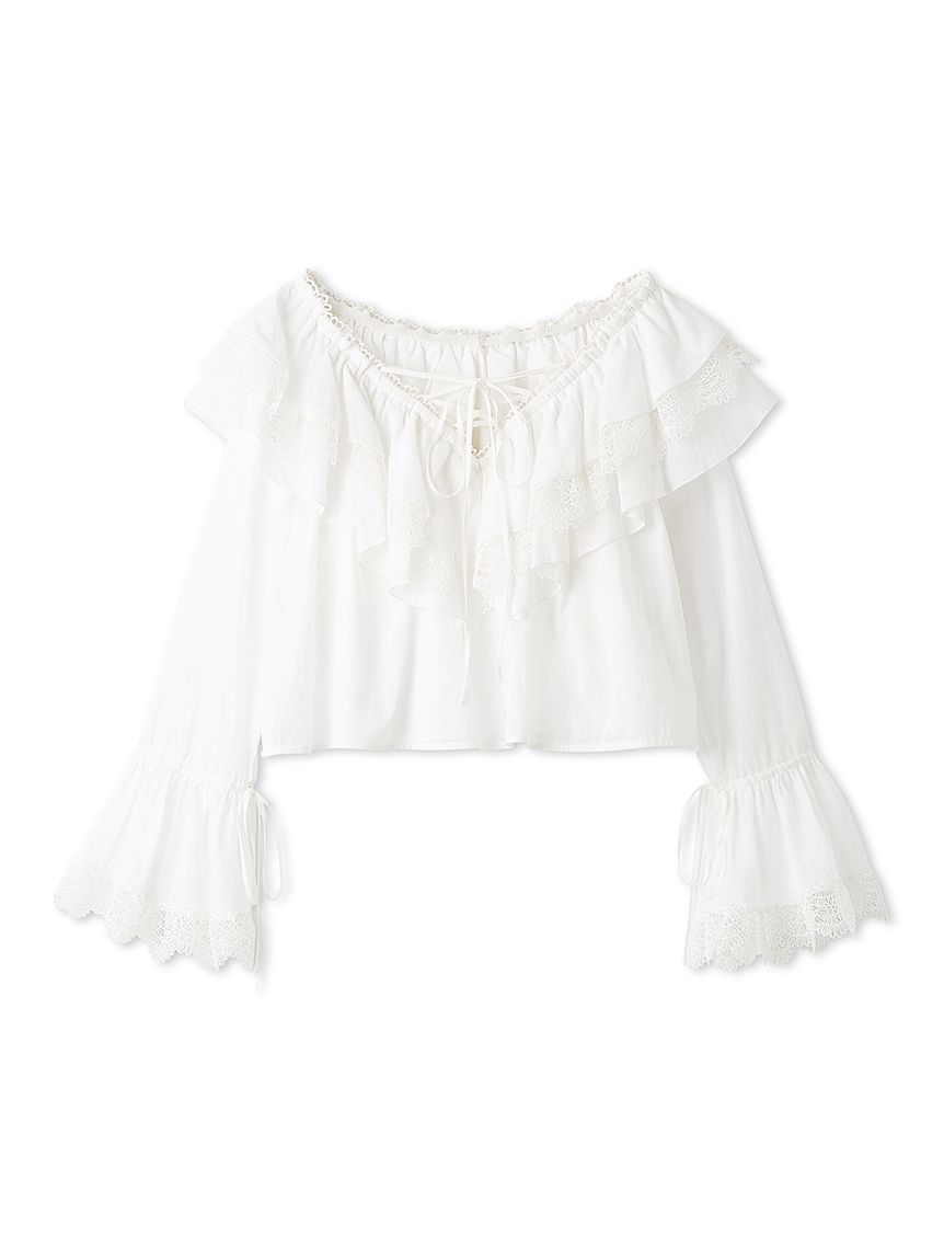 荷葉邊蕾絲襯衫 SWFB251098-WHT