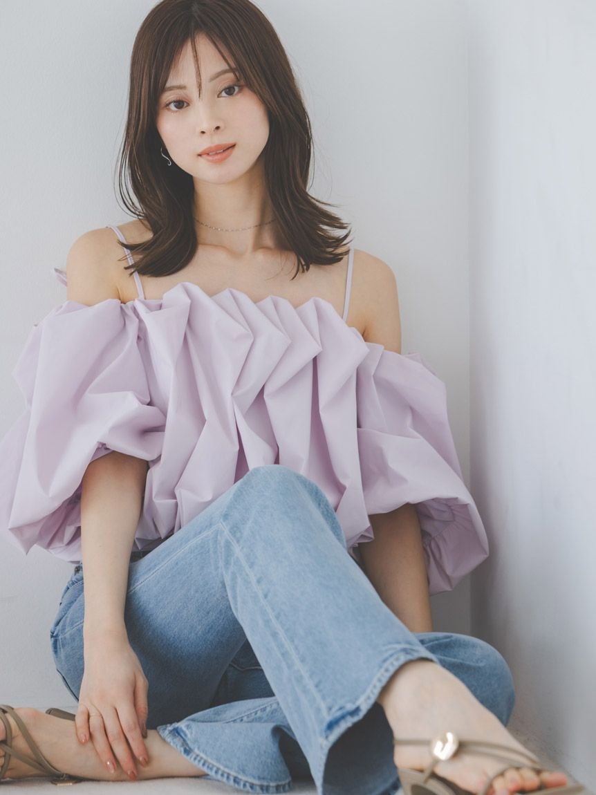 露肩打摺泡泡袖上衣 SWFB261168
