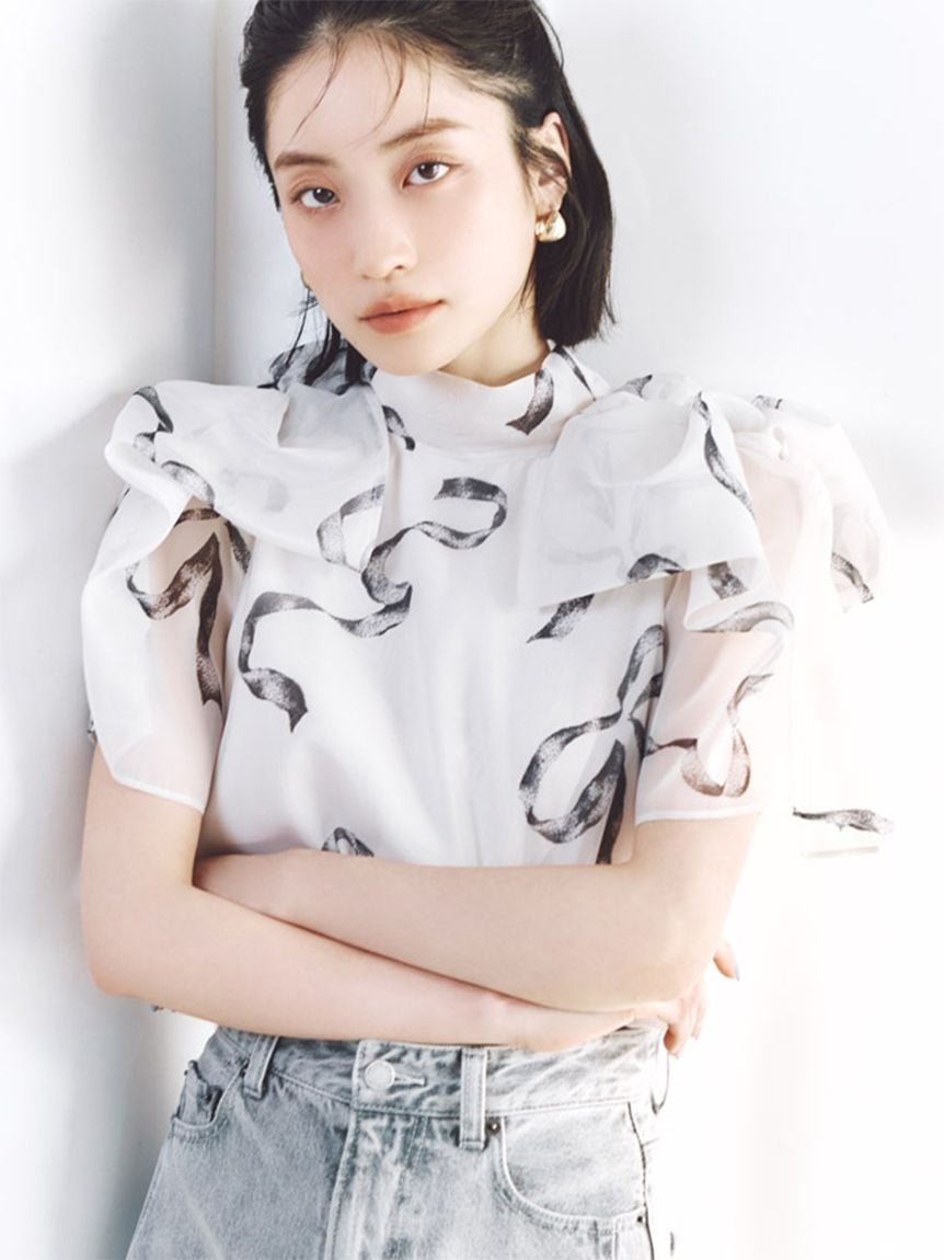 Sustainable蝴蝶結造型歐根紗透膚上衣 SWFB261169