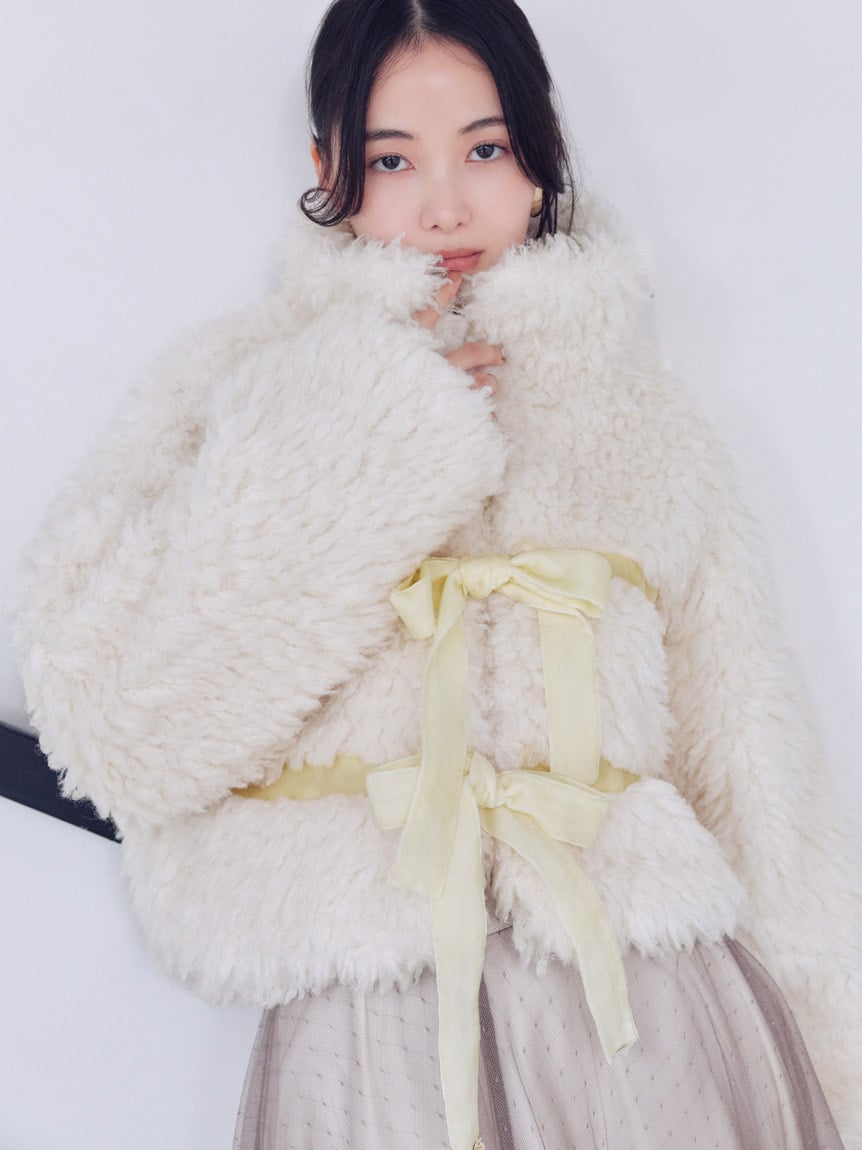 Sustainable 蝴蝶結絨毛短版外套 SWFC255062