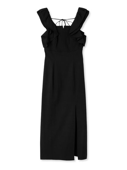 荷葉邊袖I字洋裝 SWFO234030-BLK