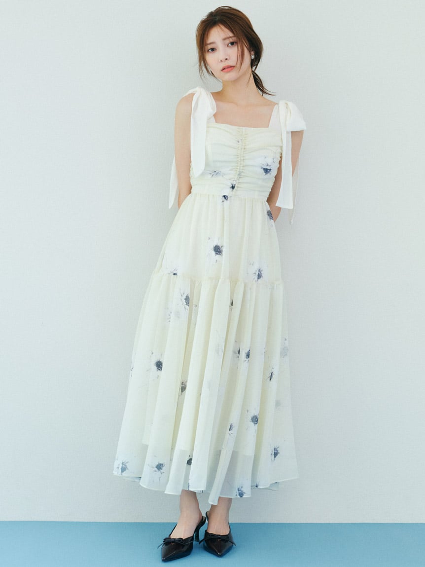 【FLOWER COLLECTION】印花肩綁帶連身裙 SWFO254330