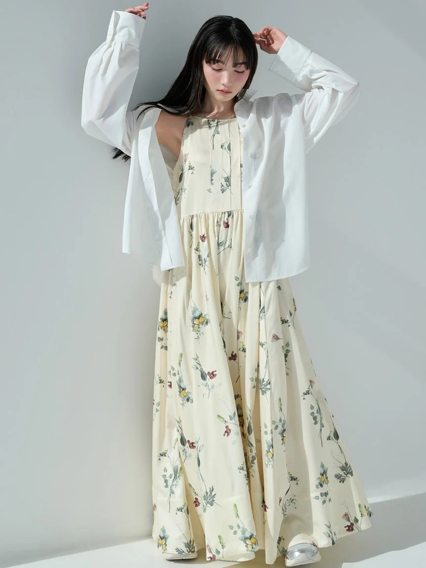 植物印花細肩帶連身裙 SWFO261146