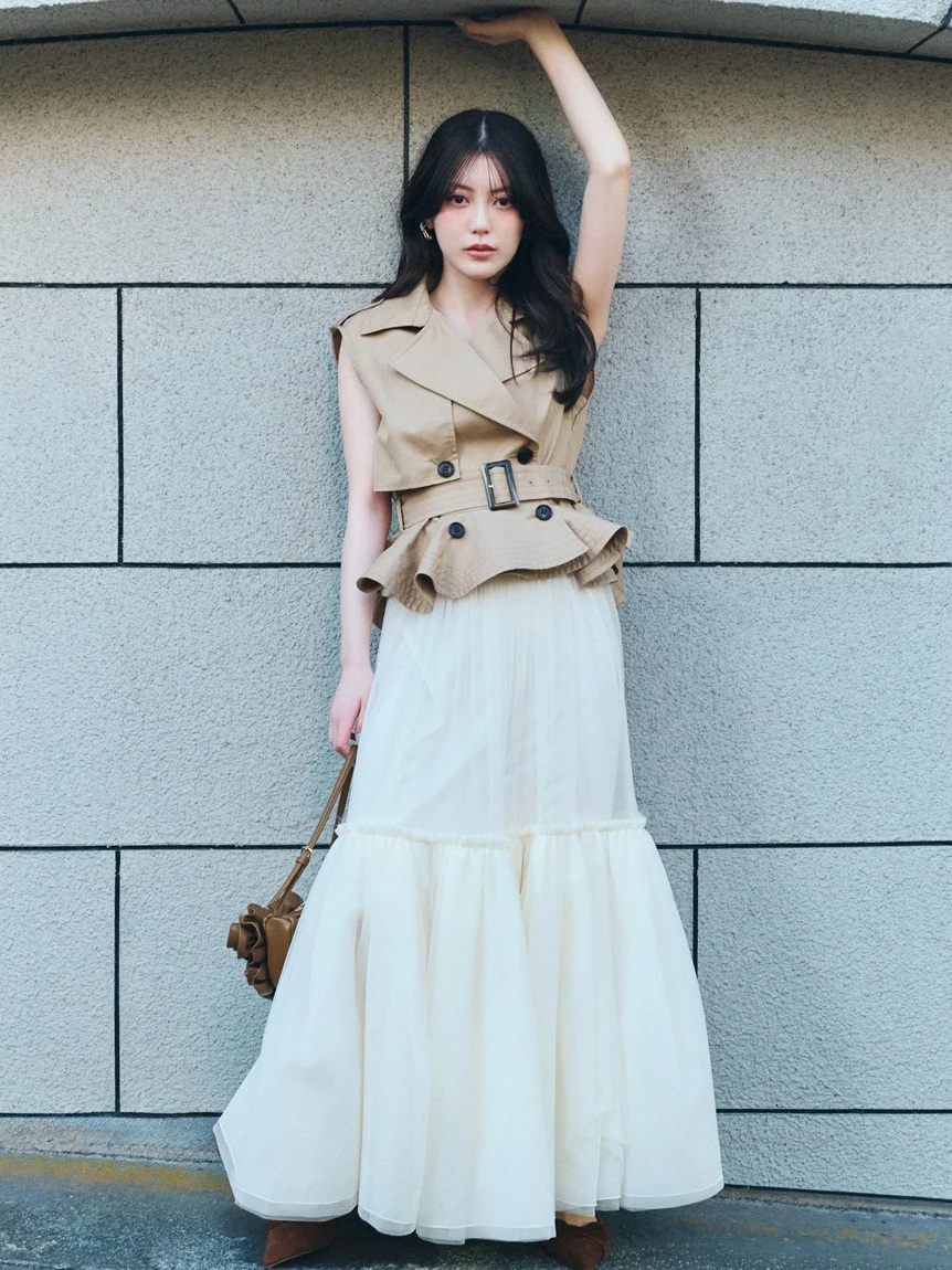 風衣×網紗層次SET連身裙 SWFO261148