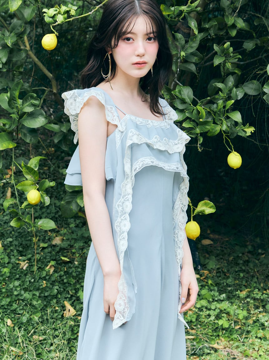 雪紡蕾絲細肩帶連身裙 SWFO262063