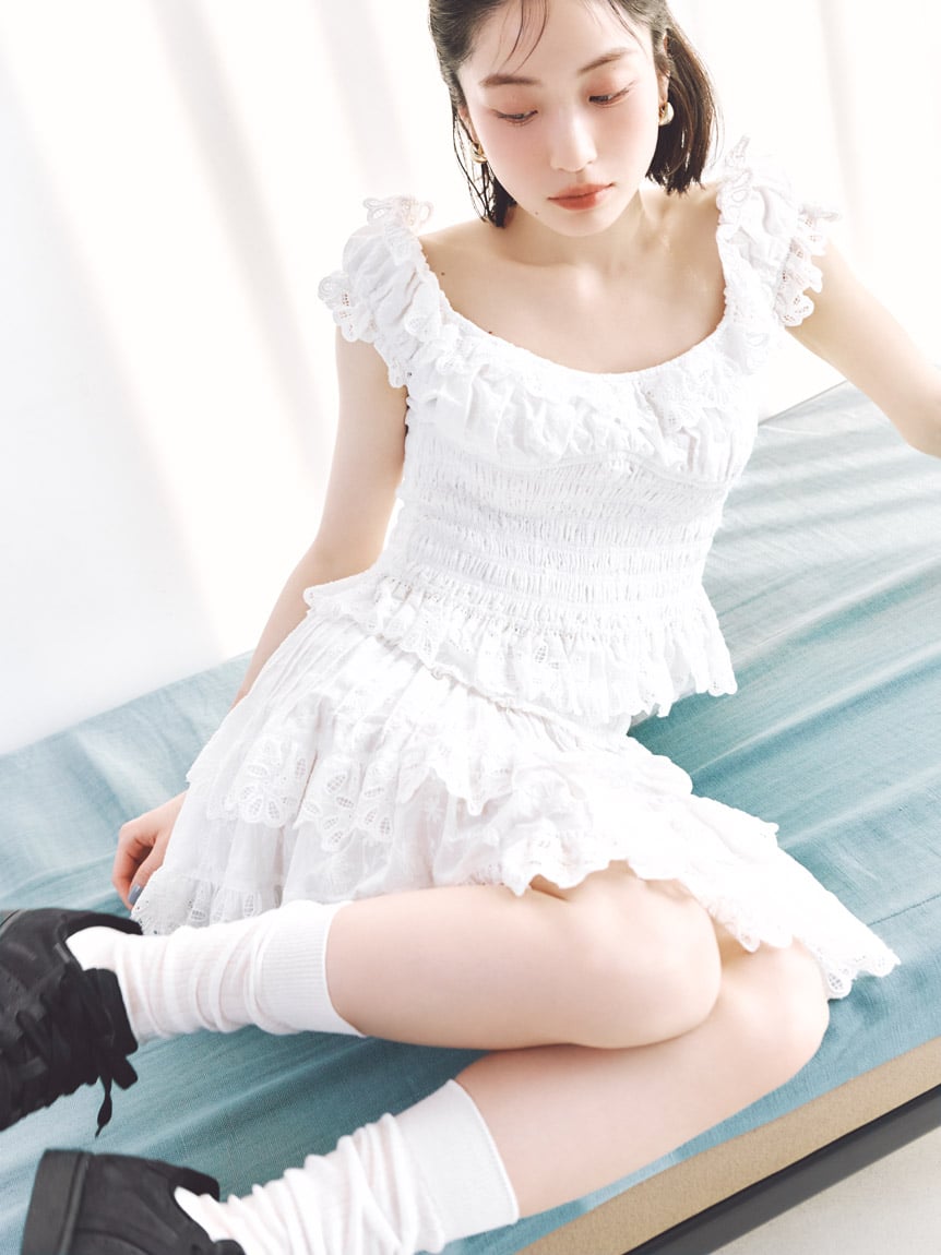 棉質荷葉邊短褲裙 SWFP261229