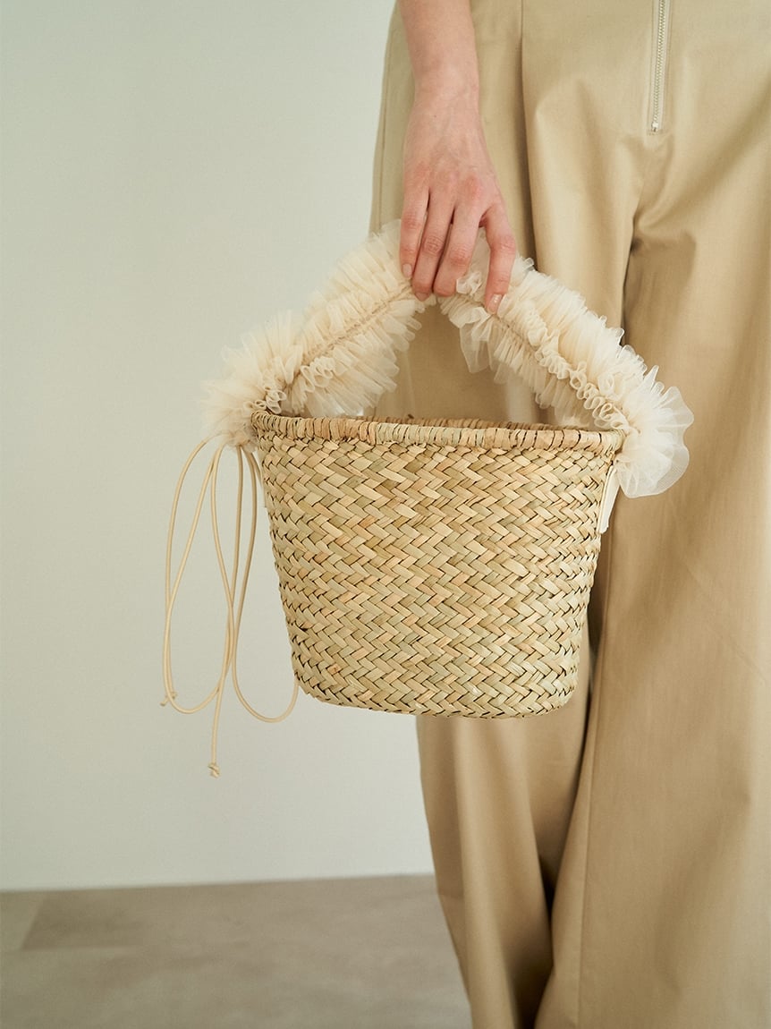 網紗單提把草編提籃包 SWGB242603