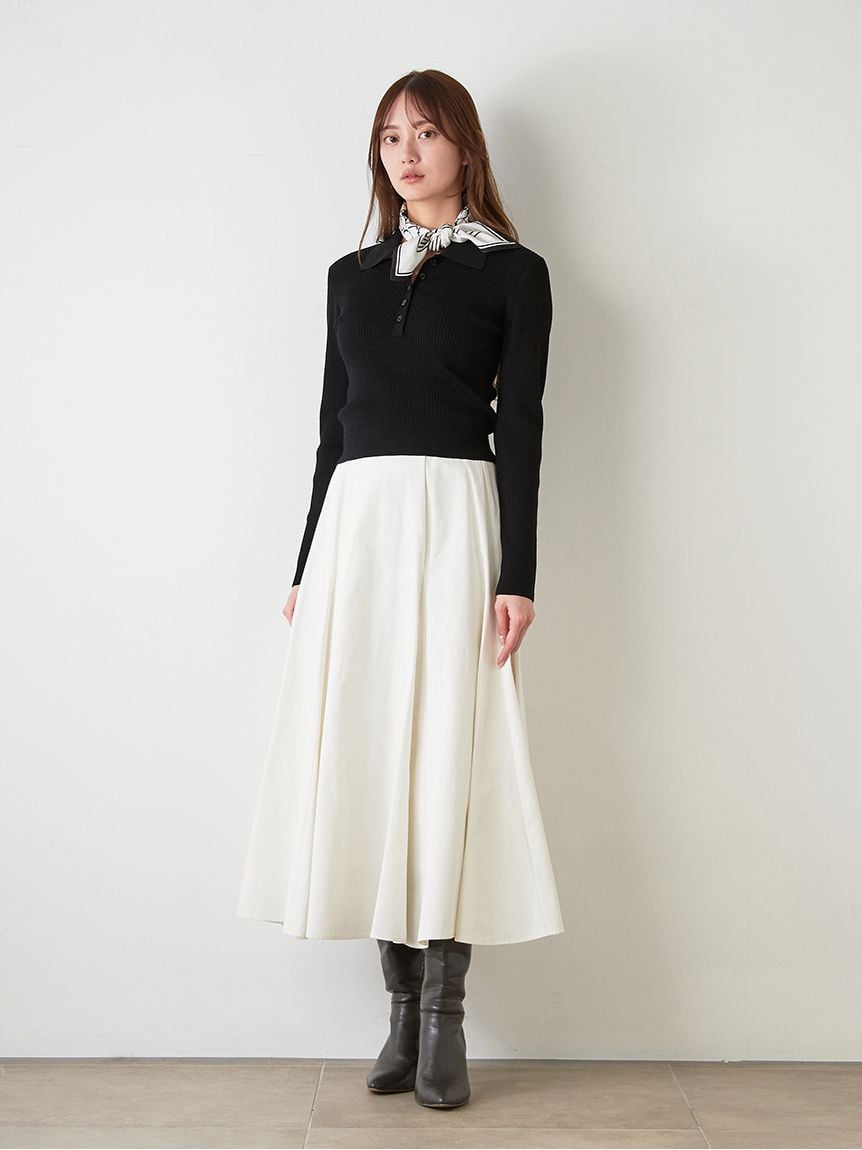 附絲巾 POLO 針織上衣&傘擺裙 SET SWNO255086