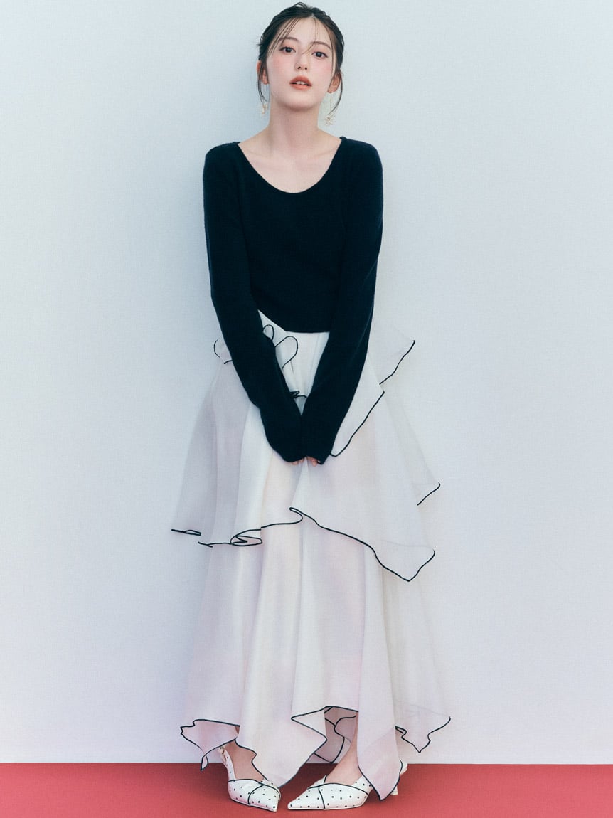 不對稱透膚下擺針織拼接連身裙 SWNO261061
