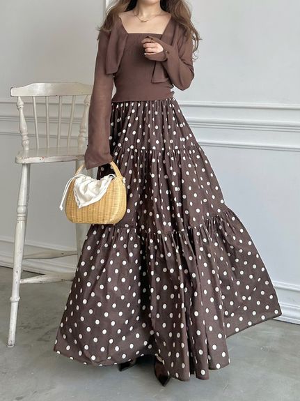 蓬鬆裙擺拼接針織連身裙 SWNO261143