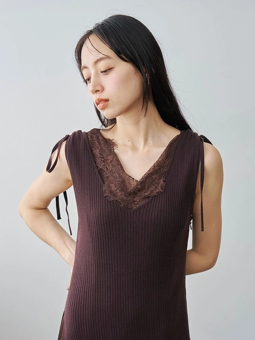 蕾絲滾邊層次針織連身裙 SWNO264259