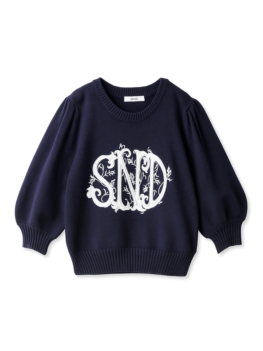 Sustainable 刺繡 Logo 五分袖針織上衣 SWNT241157-NVY