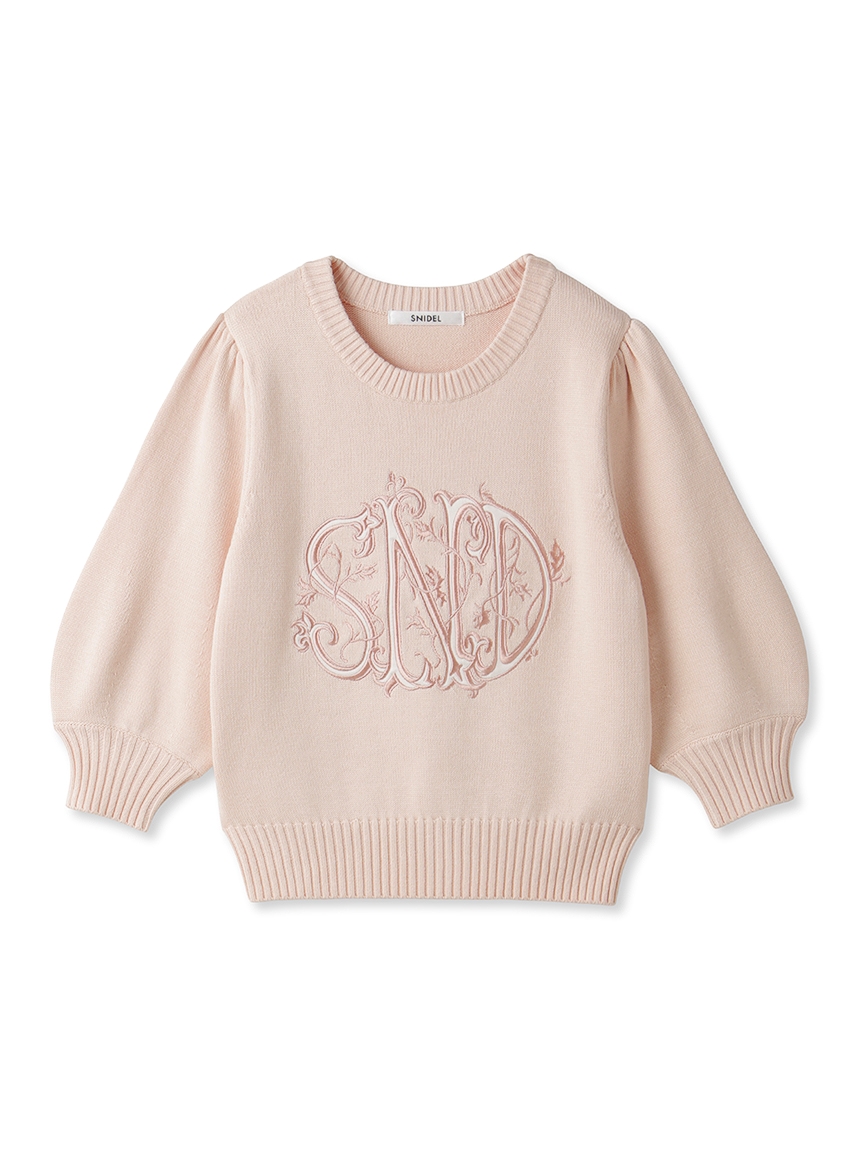 Sustainable 刺繡 Logo 五分袖針織上衣 SWNT241157-CPNK
