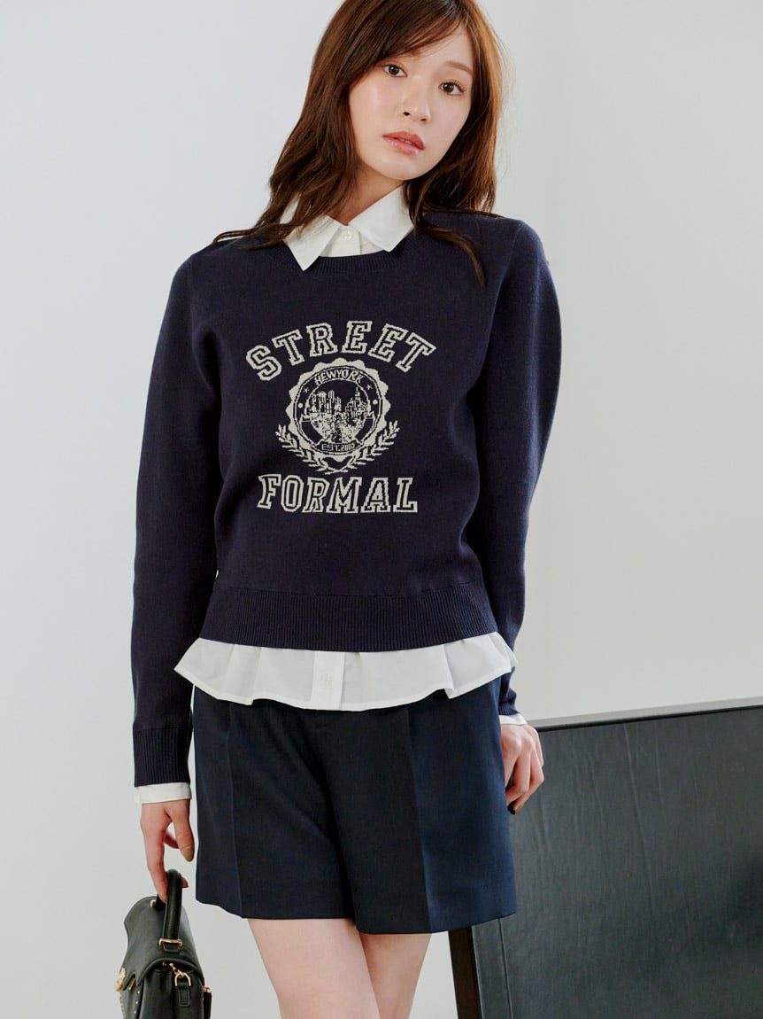 襯衫拼接提花針織上衣 SWNT254226