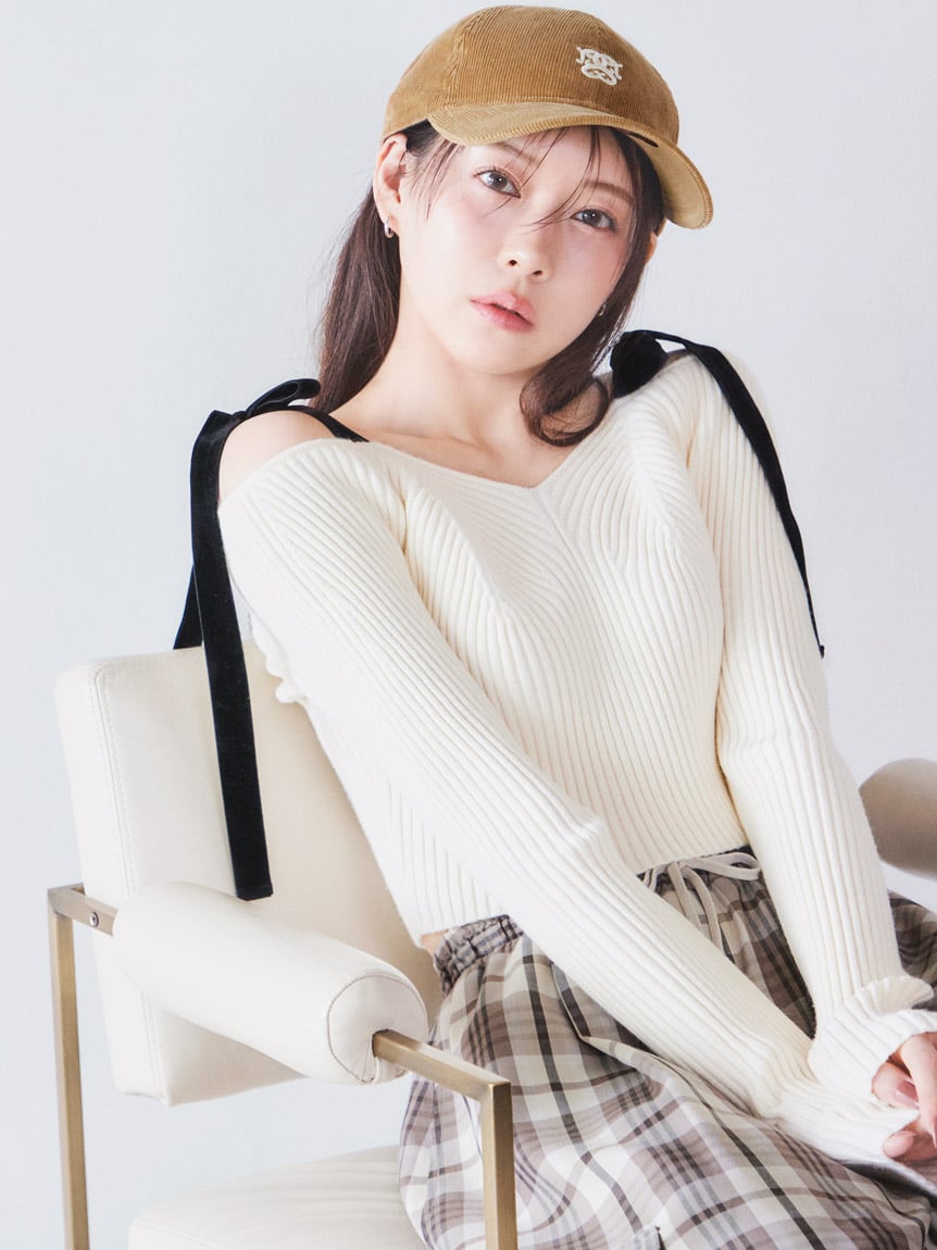 露肩蝴蝶結針織上衣 SWNT254240