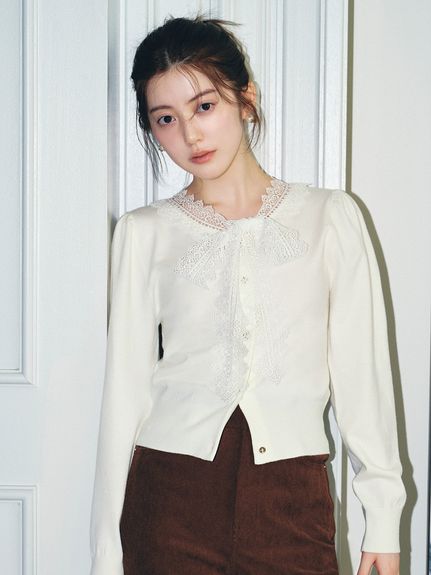 蕾絲蝴蝶結開襟外套 SWNT254296
