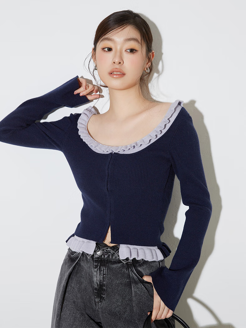 荷葉邊U領針織上衣 SWNT254301