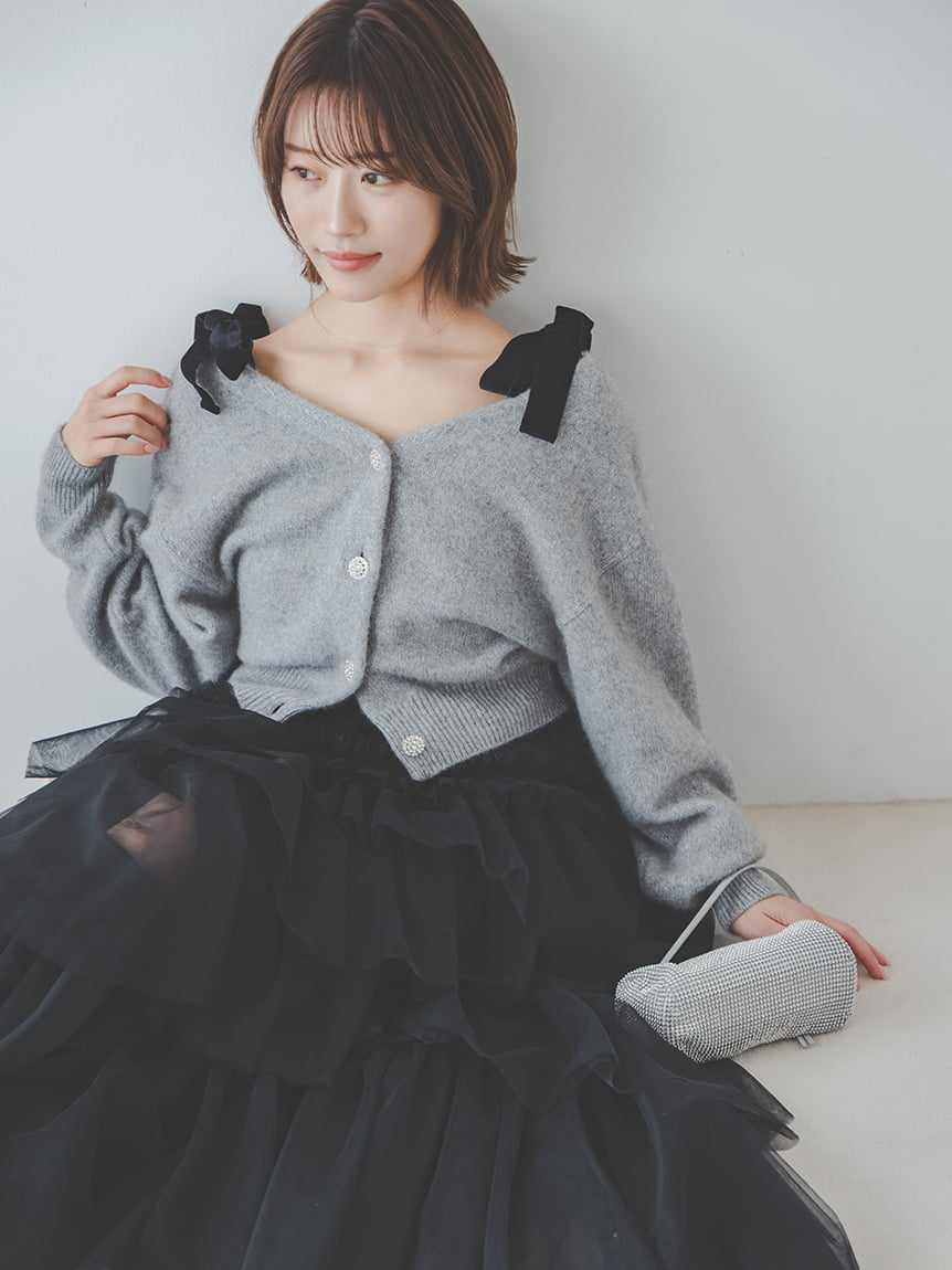 狐狸毛寶石裝飾針織開襟外套 SWNT255035