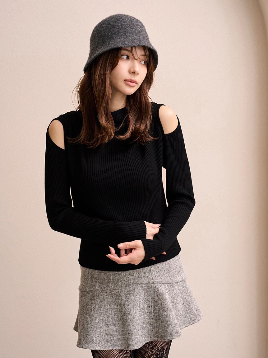 露肩設計寬鬆羅紋針織上衣 SWNT255039