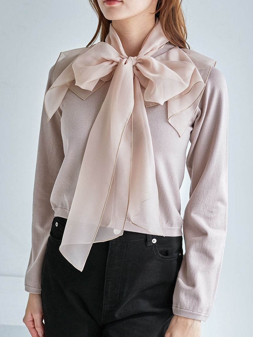 透膚蝴蝶結領片針織上衣 SWNT255111