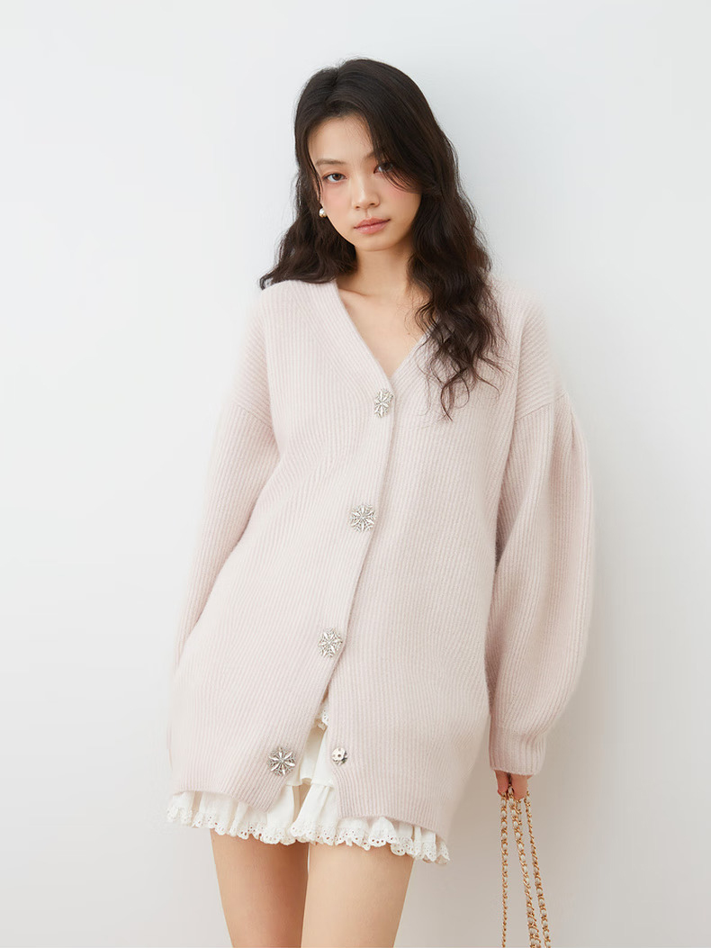 V領中長針織開襟外套 SWNT255301