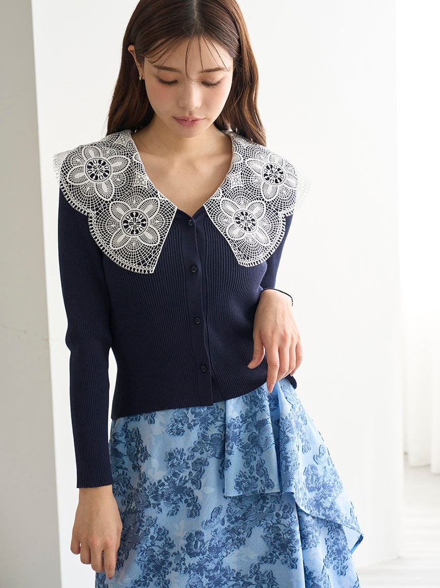 刺繡領針織上衣 SWNT261054