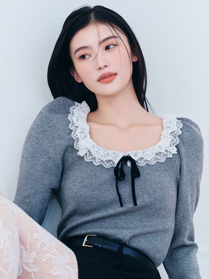 荷葉邊領針織上衣 SWNT261125