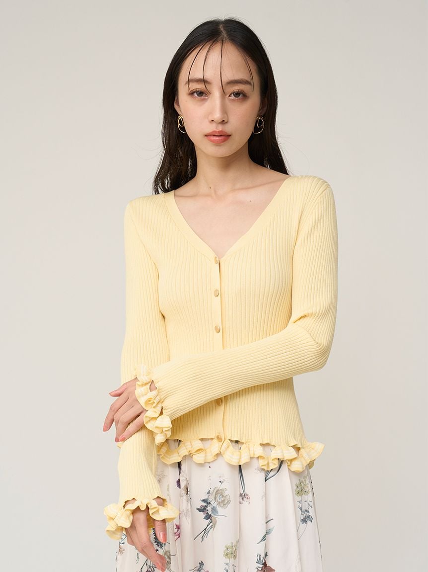 條紋荷葉邊針織開襟外套 SWNT261205