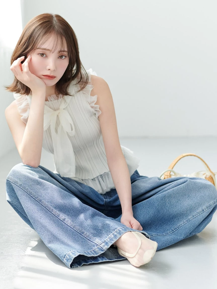 削肩荷葉邊針織上衣 SWNT264026
