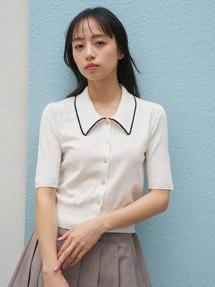蕾絲蝴蝶結綁帶針織上衣 SWNT264044