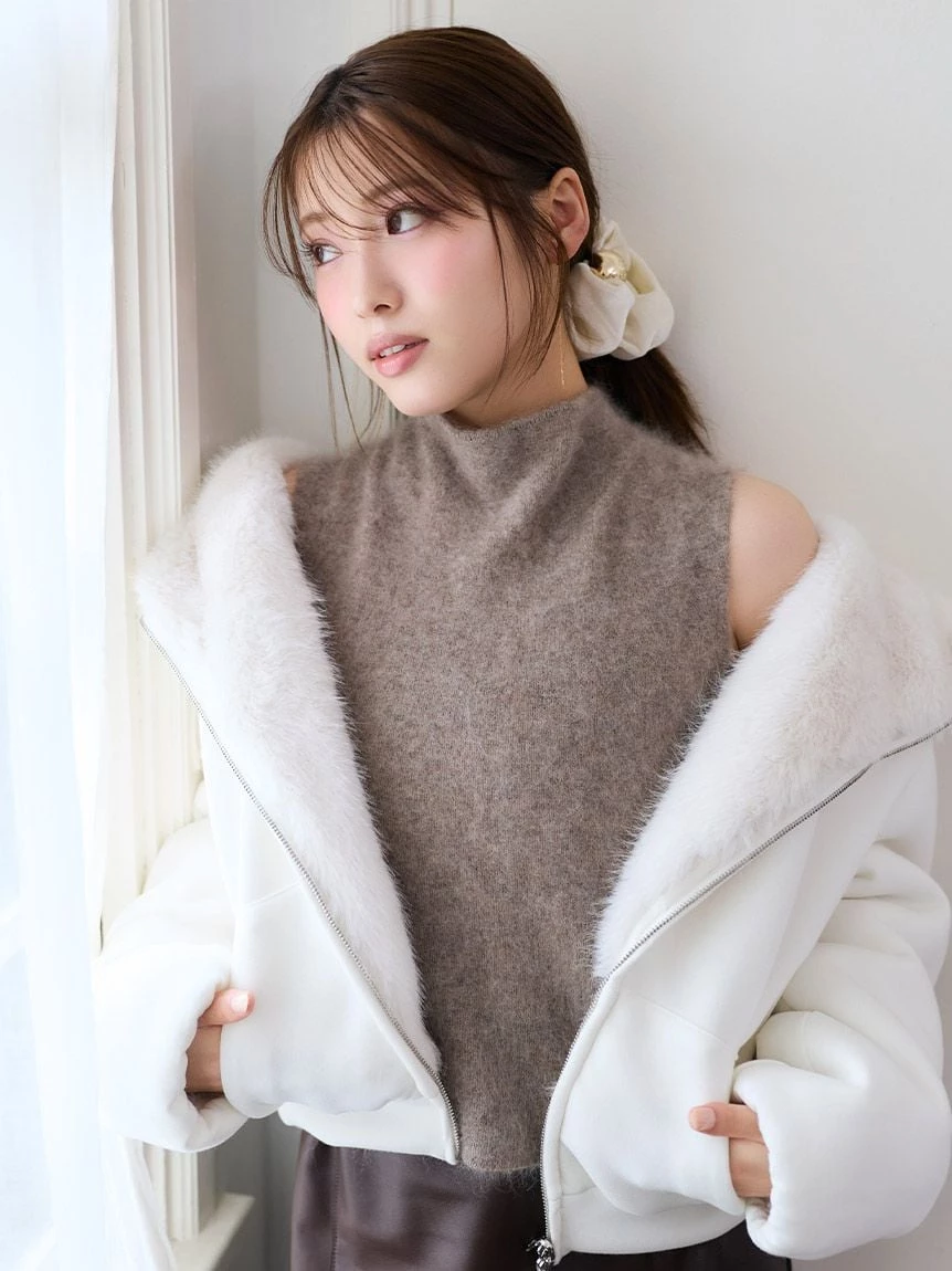 【HIGH QUALITY】羊毛貂毛混紡無袖上衣 SWNT264058