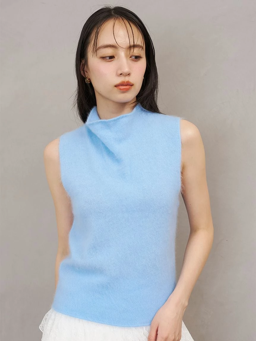 【HIGH QUALITY】羊毛貂毛混紡無袖上衣 SWNT264058