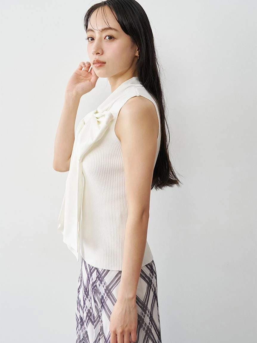 蝴蝶結領拼接無袖上衣 SWNT264167