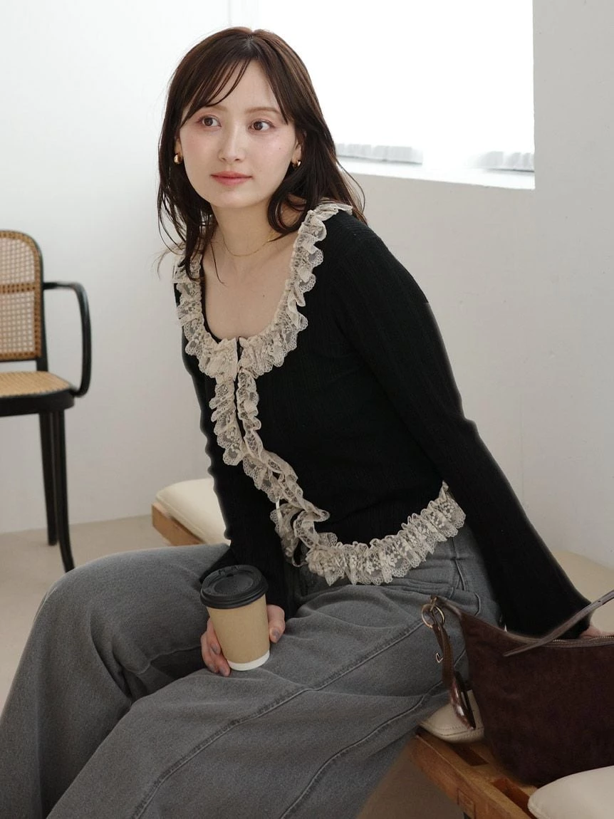 荷葉邊針織上衣 SWNT264171