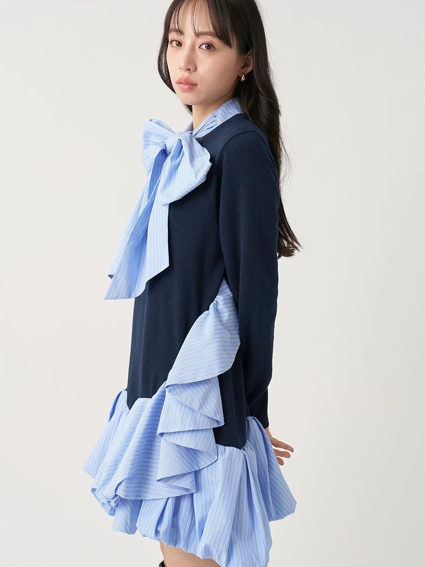 蝴蝶結領帶荷葉襬連身裙 SWNT264174