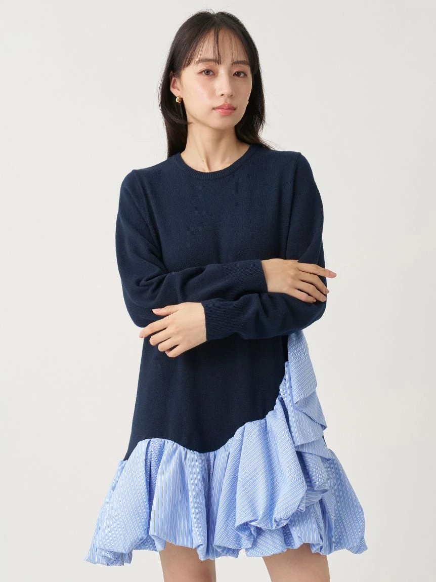 蝴蝶結領帶荷葉襬連身裙 SWNT264174