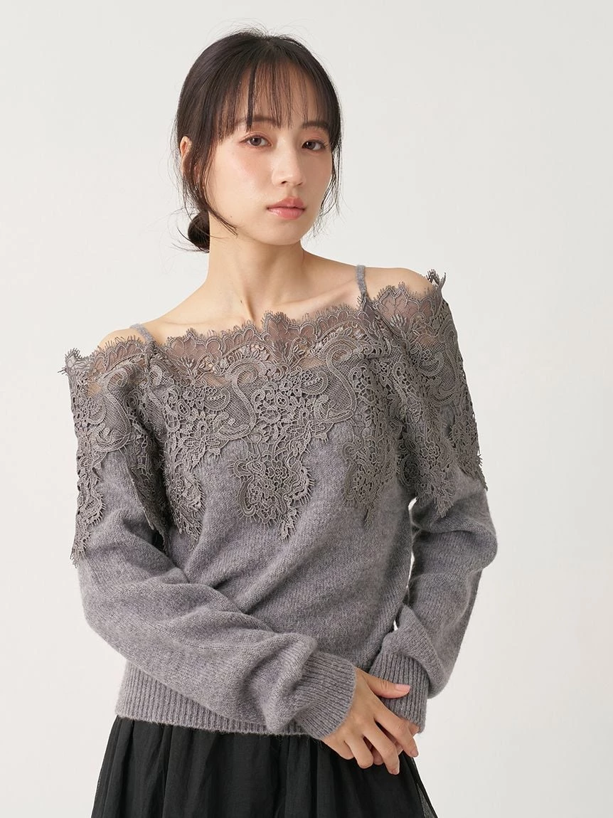 蕾絲滾邊針織上衣 SWNT264175